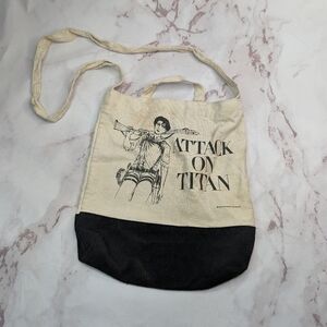 Attack On Titan Bag Book Grocery Reusable Canvas Cotton Anime White Black Beams